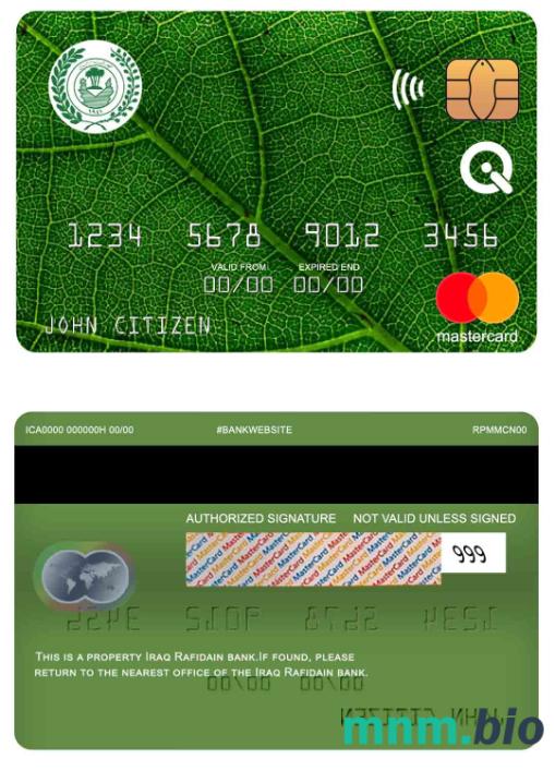Iraq Rafidain bank przykład karty mastercard w formacie PSD
